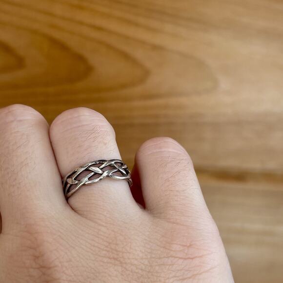 Thailand 925 Sterling Silver Stacked Woven Ring Band Sz 6.5 Vtg Classic - Picture 6 of 10